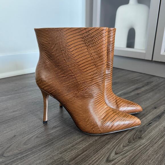 L'Agence Mariette Lizard Embossed Tan Leather Heeled Booties 9.5 NEW Brown Boots - Picture 1 of 9